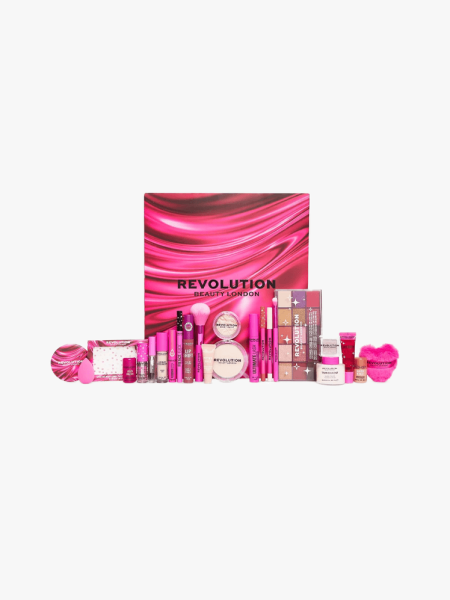 Revolution Beauty Advent Calendar 2026 in multiple branded components on a light gray background
