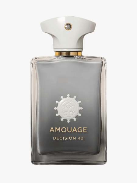 Amouage Decision 42 Eau de Parfum in branded component on a light gray background