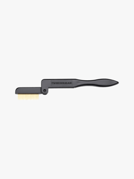 Tweezerman Folding I-Lashcomb in branded component on a light gray background